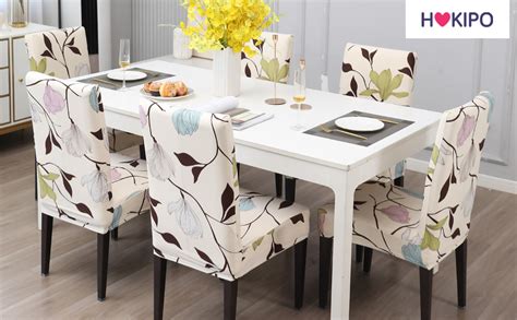 HOKIPO Stretchable Dining Chair Cover Set of 6 Washable Slip Covers (AR ...