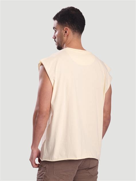 Men Cream coloured Sleeveless Oversized T Shirt – MINTOBAY