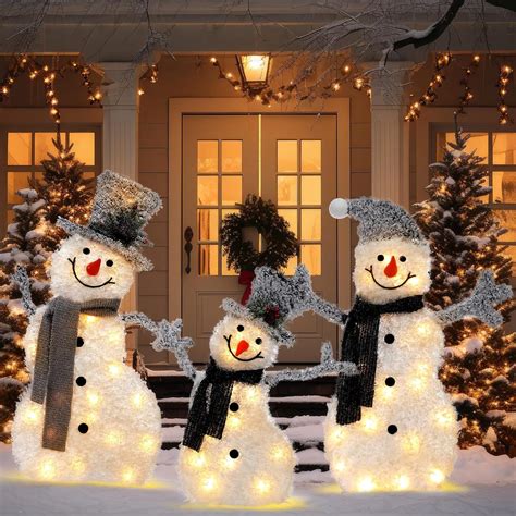 Amazon.com: Lenwen 3 Pcs 30 Inch Pre Lit Lighted Christmas Snowman ...