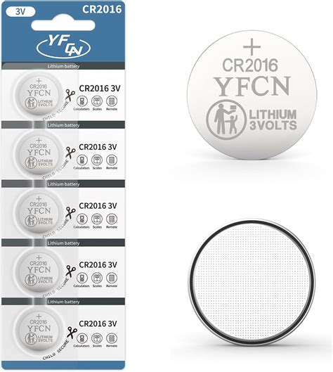Amazon.com: YFCN CR2016 Battery 3V Lithium Battery 5 Count Pack CR2016 ...