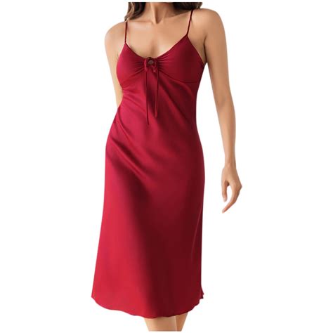 Tnhcen Women's Nightgown Built-in Bra Nightdress Satin Sleepwear ...
