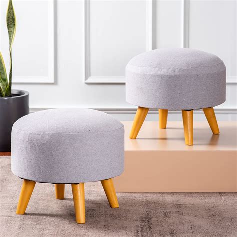 nestroots Set of 2 Wooden Ottoman Stools for Living Room | Printed ...