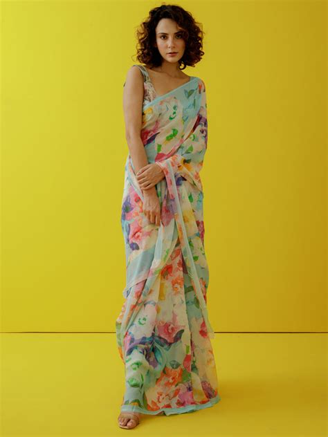 Light blue abstract saree set – thesilkstory