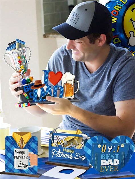 6 szt. dekoracji stołu na dzień ojca, drewniany środek stołu ...