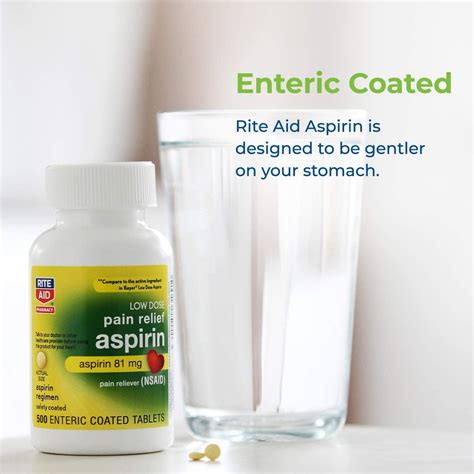 Rite Aid 81mg Enteric Coated Aspirin Tablets - 500 Count - Headache and Migraine Relief - Pain ...