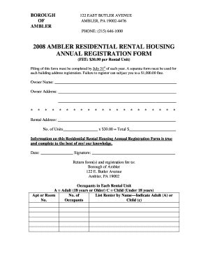 Fillable Online 2008 ambler residential rental housing annual ...