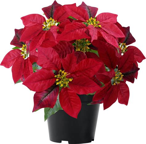 ZYZEV 14" Poinsettias Artificial Christmas Flowers 9 Heads Faux ...
