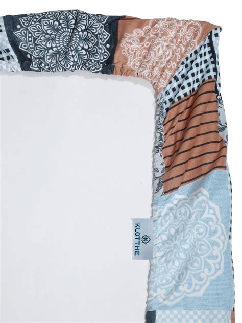 Klotthe SkyBlue Geometric 300 TC Cotton Blend Fitted Double Bedsheet w ...