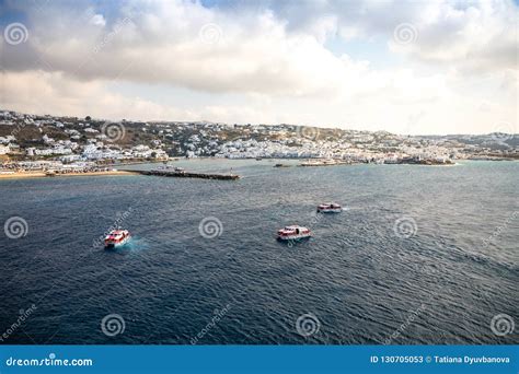 Mykonos Island Aerial Panoramic View, Part of the Cyclades, Greece ...