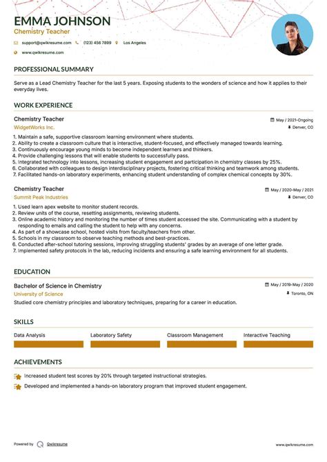 10+ Chemistry Teacher Resume Samples & Templates for 2025