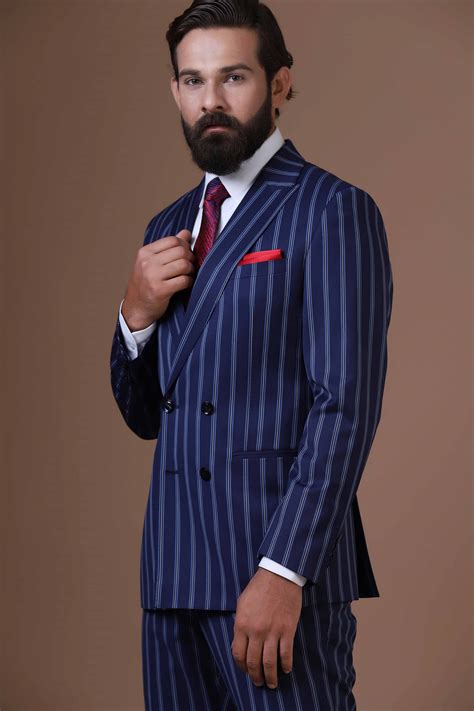 Buy Blue Pinstripe Suit for Men for Business – Brahaan
