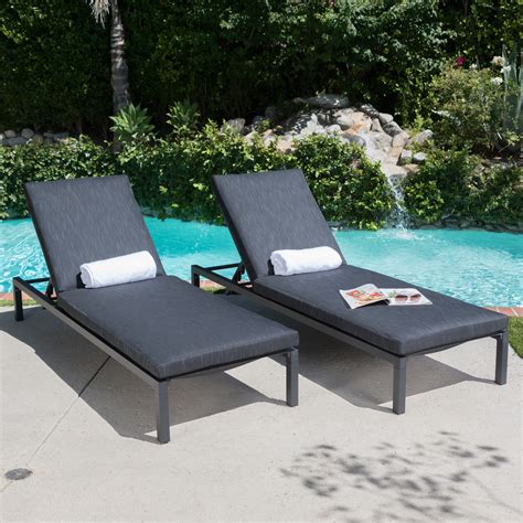 Nigel Outdoor Mesh Chaise Lounge with Aluminum Frame and Cushion , Set ...
