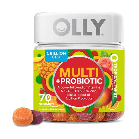 OLLY Adult Daily Multi + Probiotic Gummy, Digestive Supplement, Zinc ...