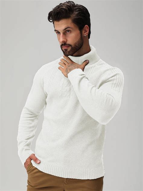 Men Turtleneck Cable Knit Raglan Sleeve Sweater | Knitwear men, Turtle ...