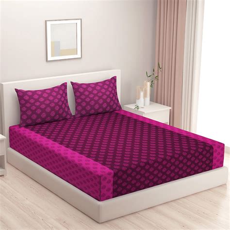 Buy SWAYAM Magenta Mirage Ethnic Buti 200TC Cotton King Bedsheet Set ...
