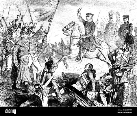 Battle of Waterloo 1815 or Belle-Alliance, joyful reception of the Prussian army, defeat seals ...