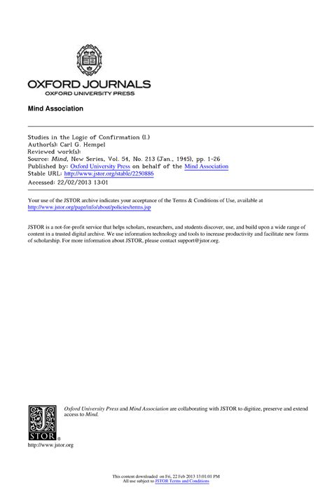 Hempel. Studies in the Logic of Confirmation (I - Mind Association ...