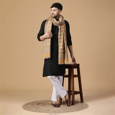 Buy Ahmed Mustard Wool Jacquard Lohi Online | Shingora