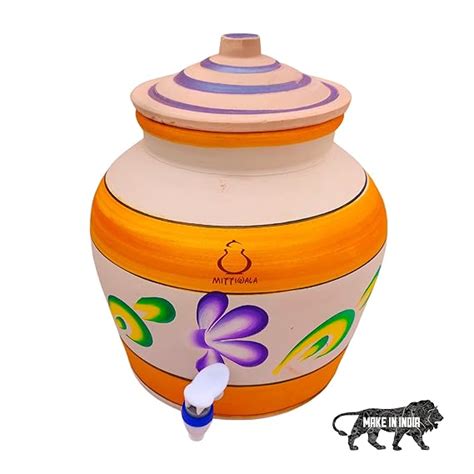 Mittiwala White Mitti Ka Matka 10 Liter With Tap for Water/Ghada - Mud ...