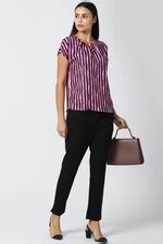 Buy Women Purple Stripe Formal Round Neck Top Online - 685937 | Van Heusen
