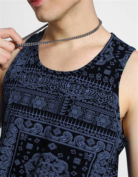 Navy Bandhana Printed Gym Vest – Veirdo