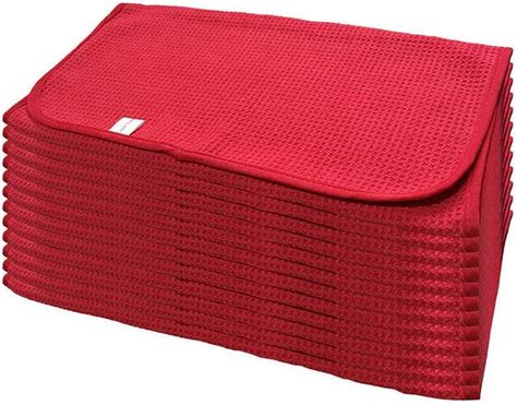 RED Waffle Wave Microfiber Waffle Towel 16" x 24" 380 grams per square ...