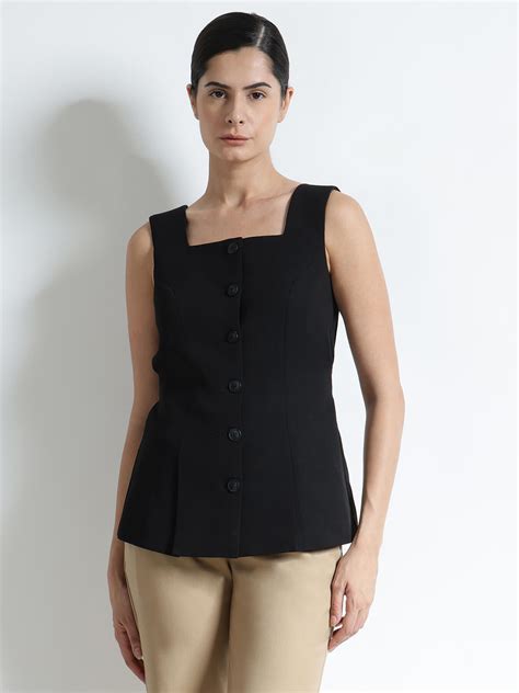 Buy Black Square Neck Waistcoat Online | FableStreet