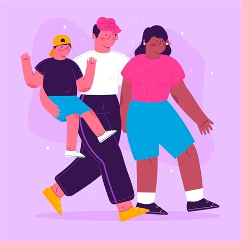 Mooi lesbisch koppel met een geïllustreerd kind | Gratis Vector