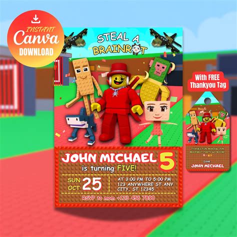 Buy Editable Sammy Steal A Brainrot Birthday Invitation, Digital ...