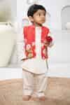 Buy Red Cotton, Linen Lotus Pichwai Print Bundi Kurta Set For Boys by ...