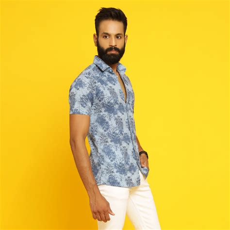 Sanskruti Homes Light Blue Cotton Printed Shirt