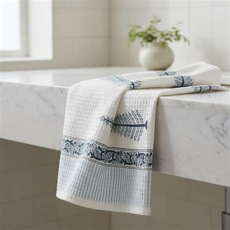 Peepul Tree 100% Pure Cotton Hand Towels Set of 2 in White & Blue Color ...