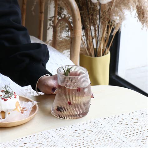 Caramelly Ribbed Curvy Macchiato Glass - Pack of 2 (340 ml each)