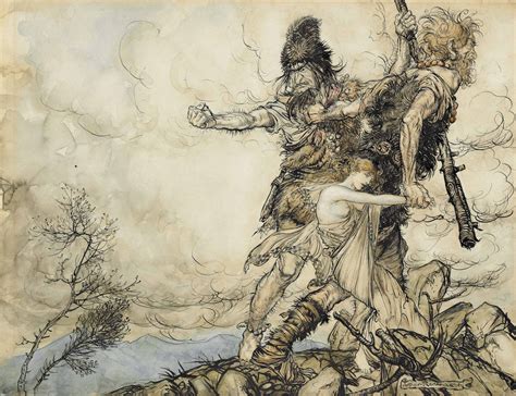 Arthur Rackham, R.W.S. (1867-1939) , The giants Fasolt and Fafner ...