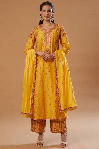 Buy Yellow Panel Kurta Set Online | Deval Store