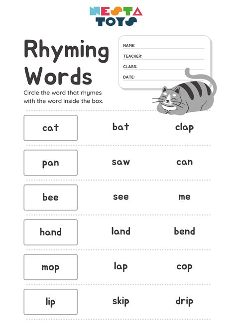 Activity Sheet for Kids - Rhyming words