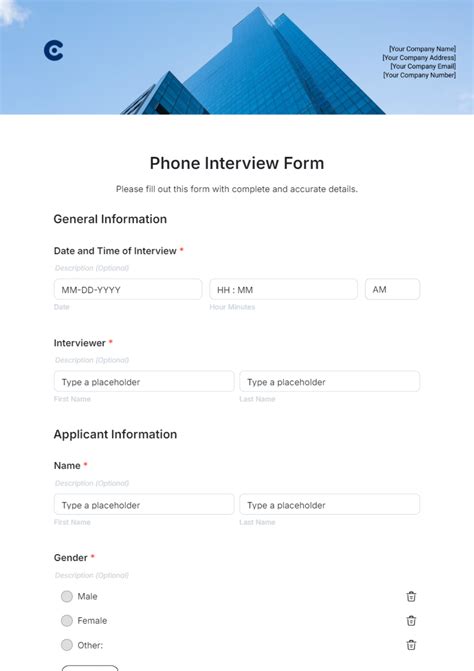 Free Phone Interview Form Template to Edit Online