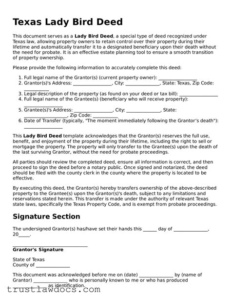 Free Texas Lady Bird Deed PDF Form > trustlawdocs.com