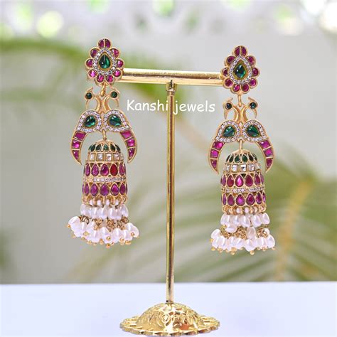 Jadau fusion peacock jhumkas – Kanshi Jewels