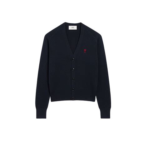 Ami Paris Blue Wool Ami De Coeur Cardigan Cardigan In Merino Wool Knit ...