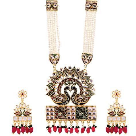 Buy ZENEME Jewellery Set Gold Plated Long Necklace Hyderabadi Design ...