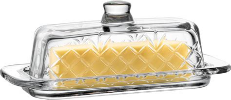 Amazon.com | 7 inch Glass Butter Dish with Lid, Clear Covered Butter ...
