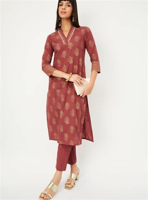 Buy Women Foil Print Straight Kurta Set Online at just Rs. 999.0 ...