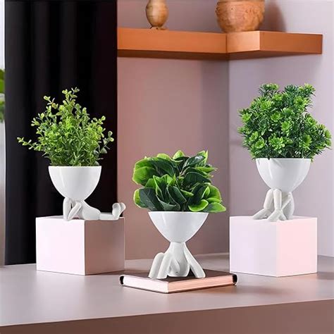Buy Kuber Industries 3 Pcs Set Plastic Mini Artificial Plants with Pot ...