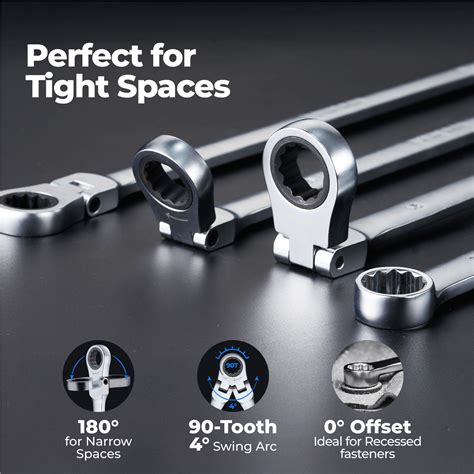 Extra Long Flex Head & Double Box End Ratcheting Wrench Set