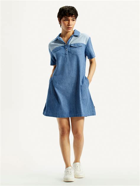 Women's Solid Indigo Shirt Collar Denim Dress – Levis India Store