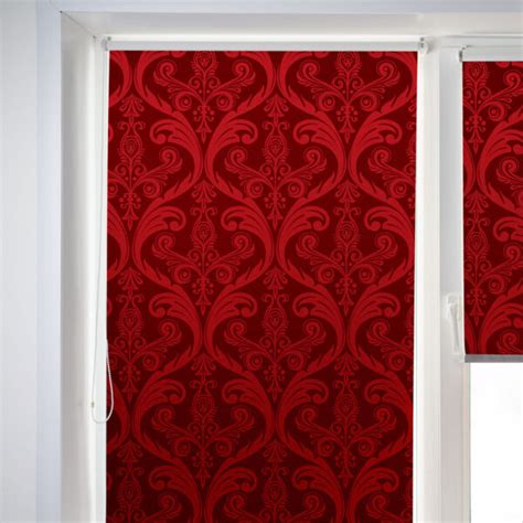 Scarlet Scrolls Red Damask Pattern Roller Blinds - Magicdecor®