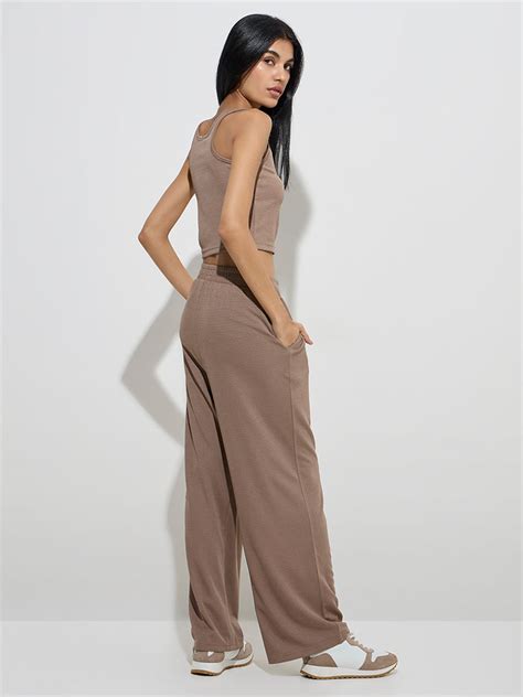 Buy Studiofit Taupe Waffle-Textured High-Rise Track Pants from Westside