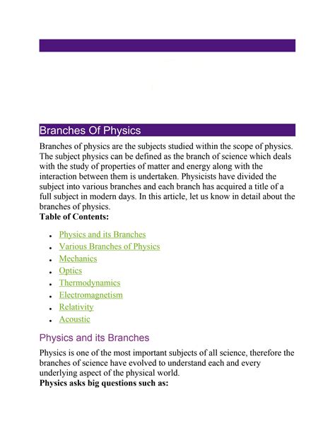 SOLUTION: Branches of physics - Studypool