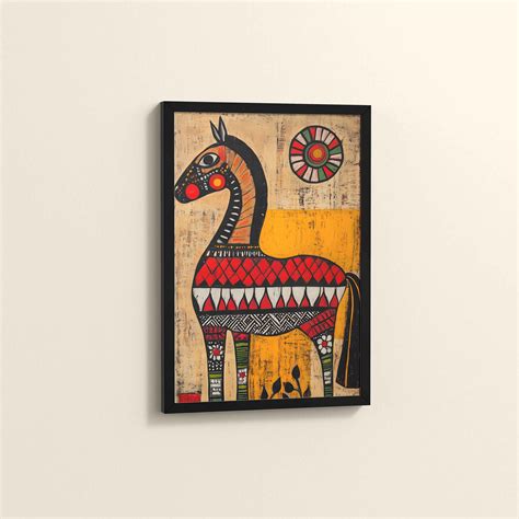 Elegant Indian Folk Horse Madhubani Wall Art – Traditional Folk Decor ...